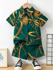 Baby/boy green chain style printed shirt and short