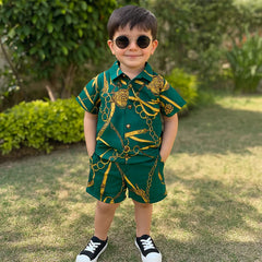 Baby/boy green chain style printed shirt and short