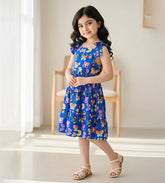 Baby Girl Blue Butterfly Printed Dress