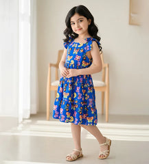 Baby Girl Blue Butterfly Printed Dress