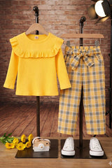 Baby Girl Stylish Yellow Ribbed Set