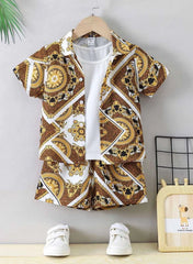 Baby/boy summer white and golden printed style shirt and short