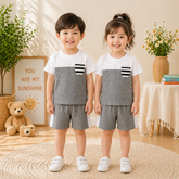 GREY AND WHITE T-SHIRT SHORTS SET