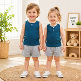 BLUE GREY SLEEVELESS SHORTS SET