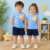 BLUE CARE BEAR PRINT SHORT-SLEEVE TEE & SHORTS SET