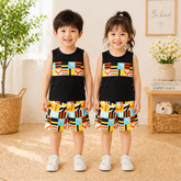 COLORFUL GEOMETRY PRINT TANK TOP AND SHORTS SET
