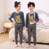 DARK GREY TEDDY BEAR PRINTED KIDS WEAR
