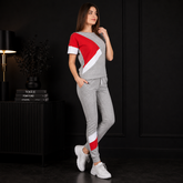 Women’s Grey & Red Color Block Tracksuit Set