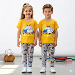 YELLOW POLICE CAR PRINTED KIDS WEAR