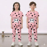 Pink Kitty with black hearts Printed Kids Wear