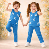 Sky Blue : Girls Stylish Sleeveless Top & Wide-Leg Pants Co-Ord Set