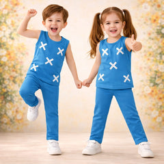 Sky Blue : Girls Stylish Sleeveless Top & Wide-Leg Pants Co-Ord Set