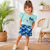 Green Tie-And-Die Short Printed Kids Wear