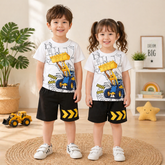 BULLDOZER PRINTED SHORT SLEEVE KIDS WEAR