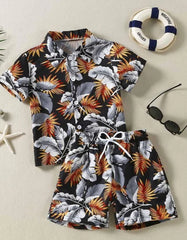 Baby/boy summer feather printed style printed shirt and short