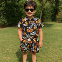 Baby/boy summer feather printed style printed shirt and short