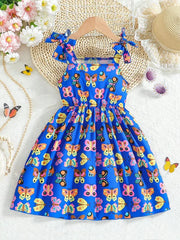 Baby Girl Blue Butterfly Printed Dress