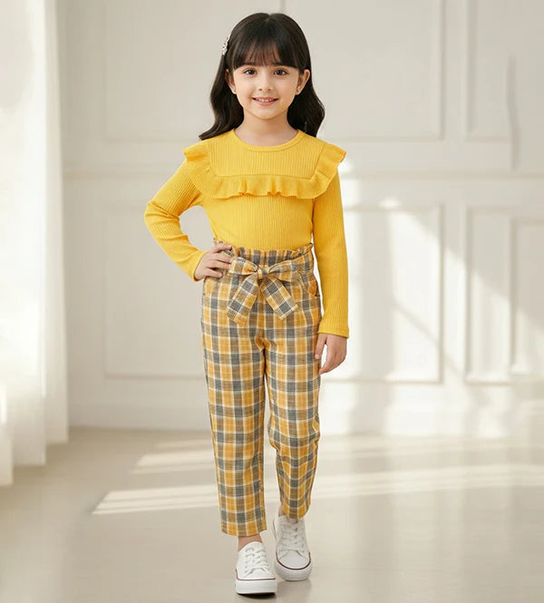 Baby Girl Stylish Yellow Ribbed Set
