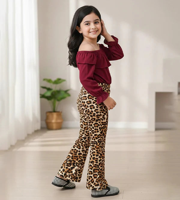 Baby Girl Maroon & Leopard Outfit Set