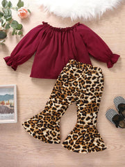 Baby Girl Maroon & Leopard Outfit Set