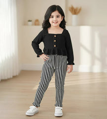 Baby Girl Stylish Black Stripe Outfit Set