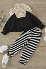 Baby Girl Stylish Black Stripe Outfit Set