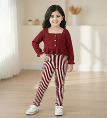 Baby Girl Stylish red Stripe Outfit Set
