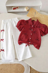Baby Girl Maroon Bow Shirt & Pants Set