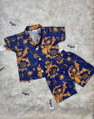 Baby/boy summer Navy blue and golden printed style shirt and short