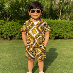 Baby/boy summer white and golden printed style shirt and short