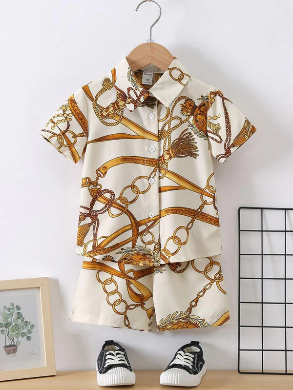 Baby/boy summer golden chain printed style shirt and short