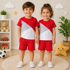 RED PANEL T-SHIRT SHORTS SET