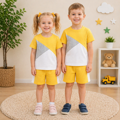 YELLOW PANEL T-SHIRT SHORTS SET