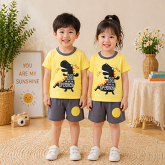YELLOW BOOM DINO PRINTED KIDS SHORT SLEEVE KIDS WEAR