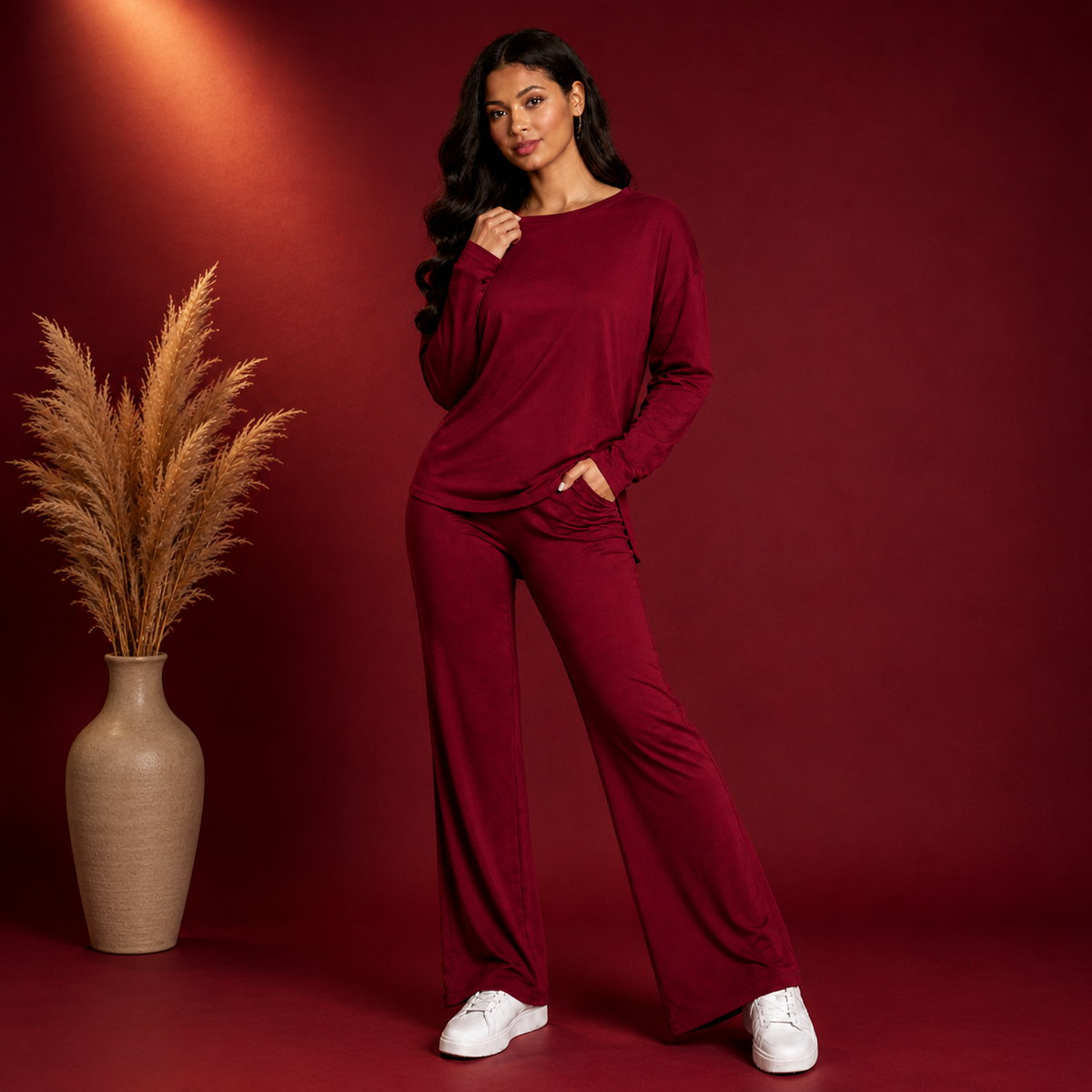 Women’s Wine Red Relaxed Fit Lounge Co-Ord Set