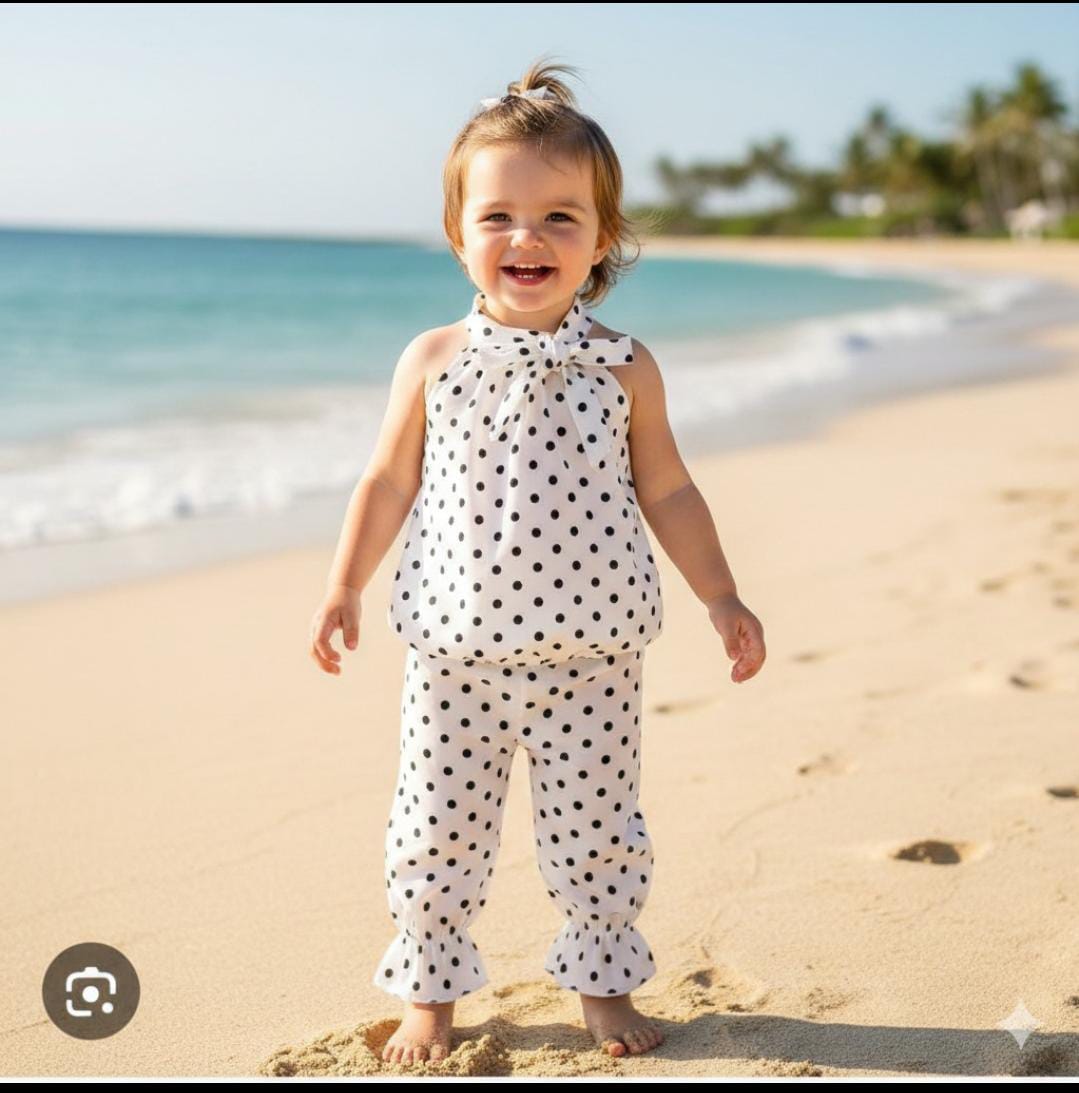 White : POLKA DOT PRINTED KIDS WEAR