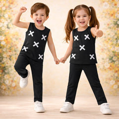 Black : Girls Stylish Sleeveless Top & Wide-Leg Pants Co-Ord Set