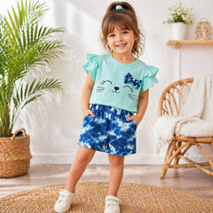 Green Tie-And-Die Short Printed Kids Wear