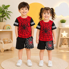 Red & Black Spider Man Printed KIds Wear